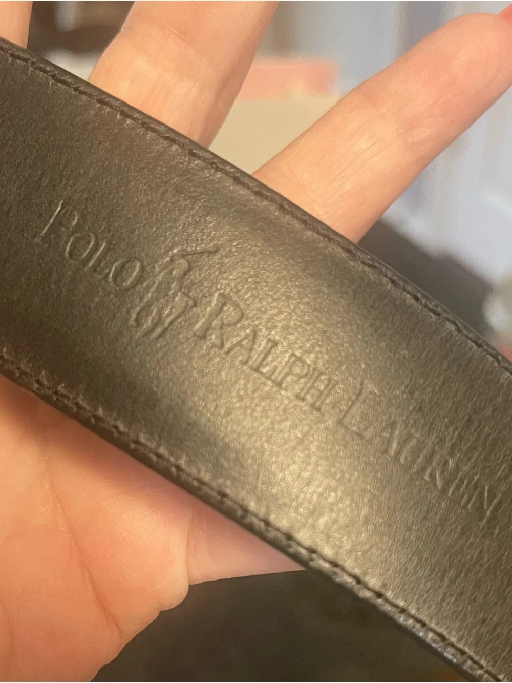 Ralph Lauren Blk Leather Belt with Gold Crest Emblem made in Italy size 30 RARE